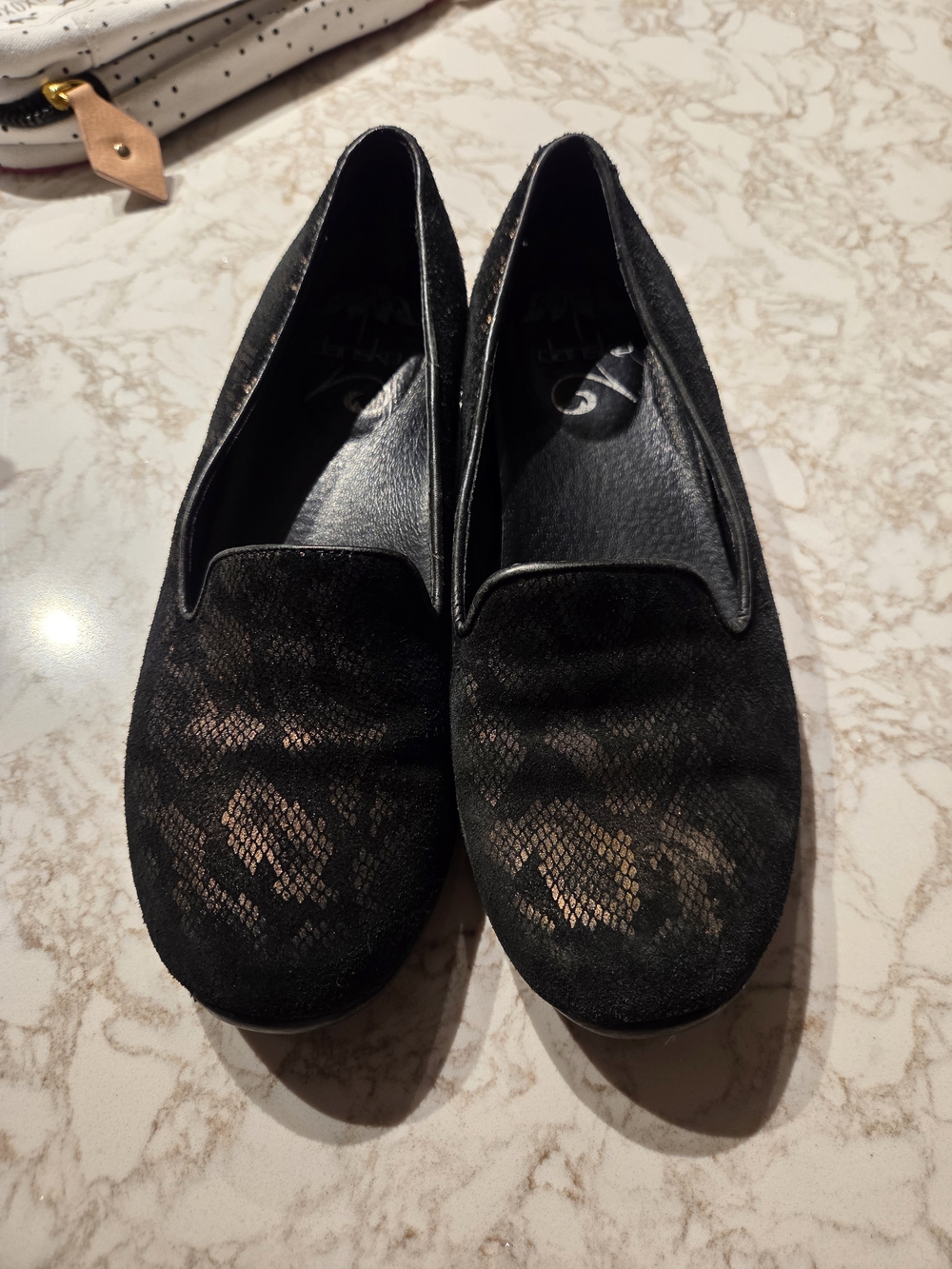 Dansko Black Lace-Pattern Slip-On Flats Size 37